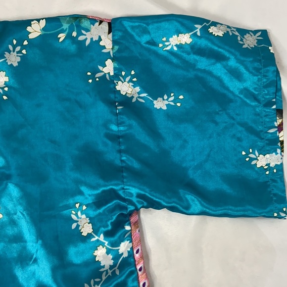Zhong Sang 100% Satin Silky Kimono Duster Robe Open Front Floral Peacock Design - Picture 10 of 14